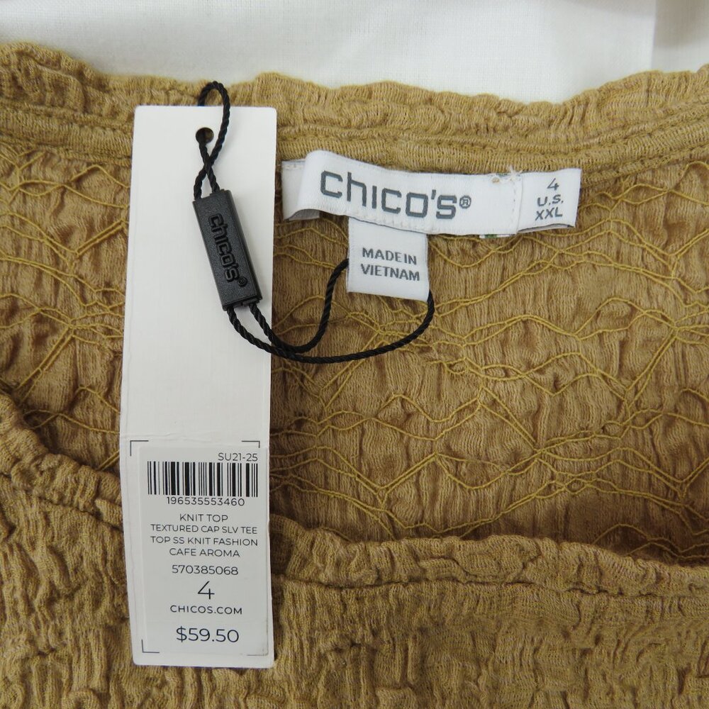 Chico's Textured Cap Sleeve Knit Top Café Aroma neutral tone